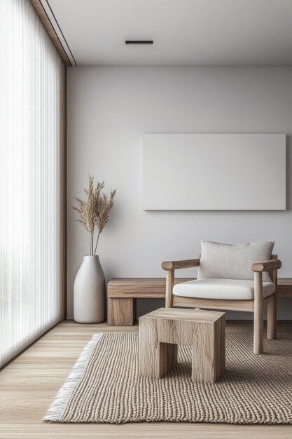 Black-and-white minimalist living room with natural light, modern wood furniture, and clean neutral décor — example of stylish home interiors for first-time buyers.
